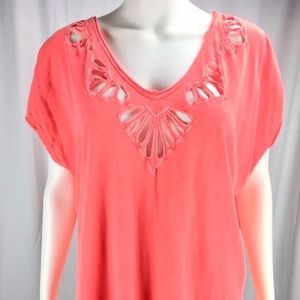 Free People Sz S Orange Cutout Design Top Tee